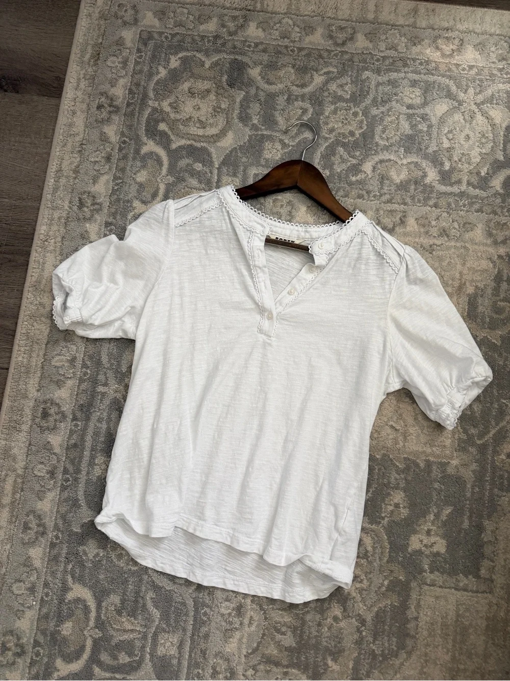 Boden White Lace-Trim Puff Sleeve Women's Top